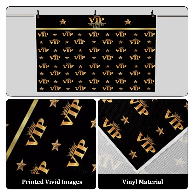 AOFOTO 10x7ft VIP Backdrop Red Carpet Party Decorations Photography Backdrops Black Gold Movie Theme VIP Star Stage Background Celebrity Prom Film Premiere Award Ceremony Birthday Photo Studio Props - Image 4